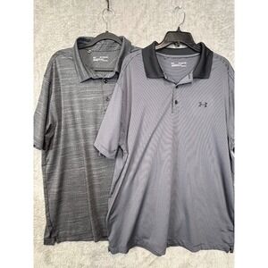 Under Armour Mens 2XL HeatGear Polo Shirts Gray Striped Loose‎ Fit 2-Pack